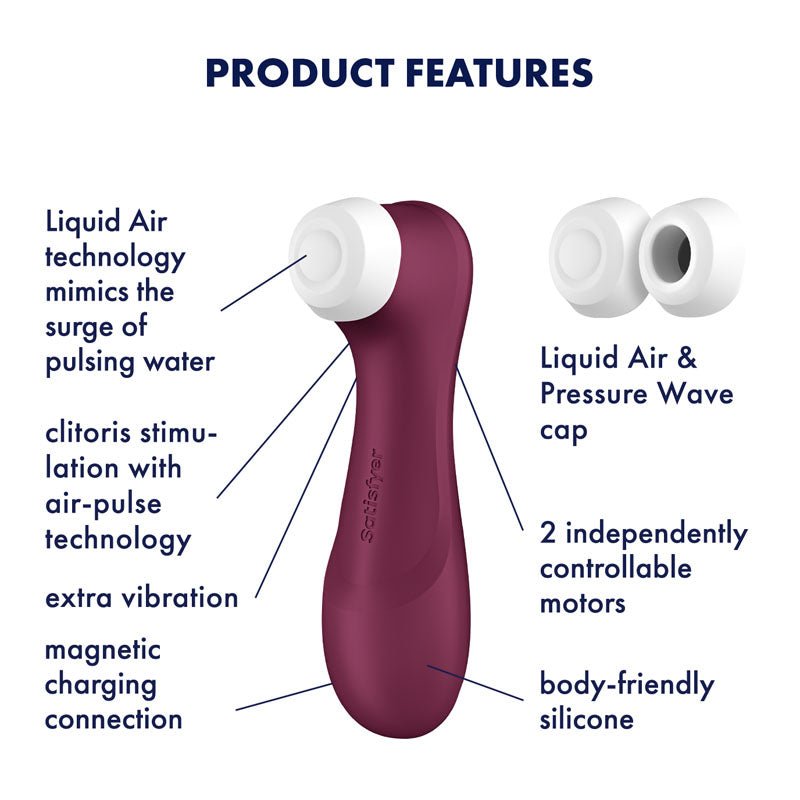 Satisfyer Pro 2 Generation 3 - Wine Red - Wine Red Touch-Free USB-Rechargeable Clitoral Stimulator - Silk and Sin
