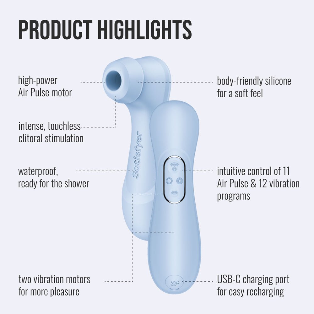 Satisfyer Pro 2 Generation 4 - Serene Blue - Blue Touch-Free USB-C Rechargeable Clitoral Stimulator with App Control - Silk and Sin
