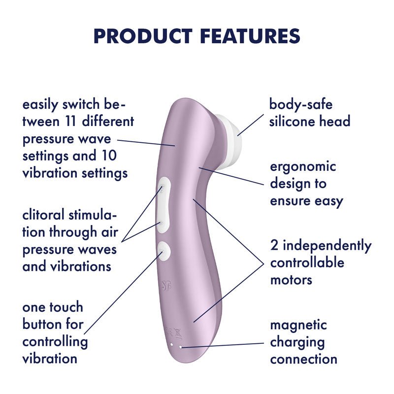 Satisfyer Pro 2+ Purple - Purple Touch - Free USB - Rechargeable Clitoral Stimulator with Vibration - silkandsin