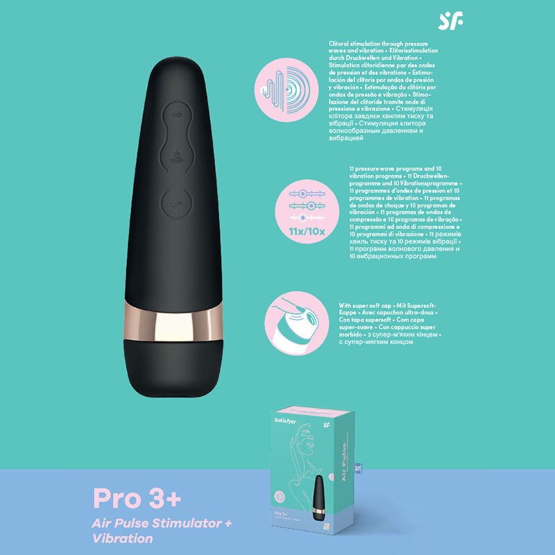 Satisfyer Pro 3+ - Touch - Free USB - Rechargeable Clitoral Stimulator with Vibration - silkandsin