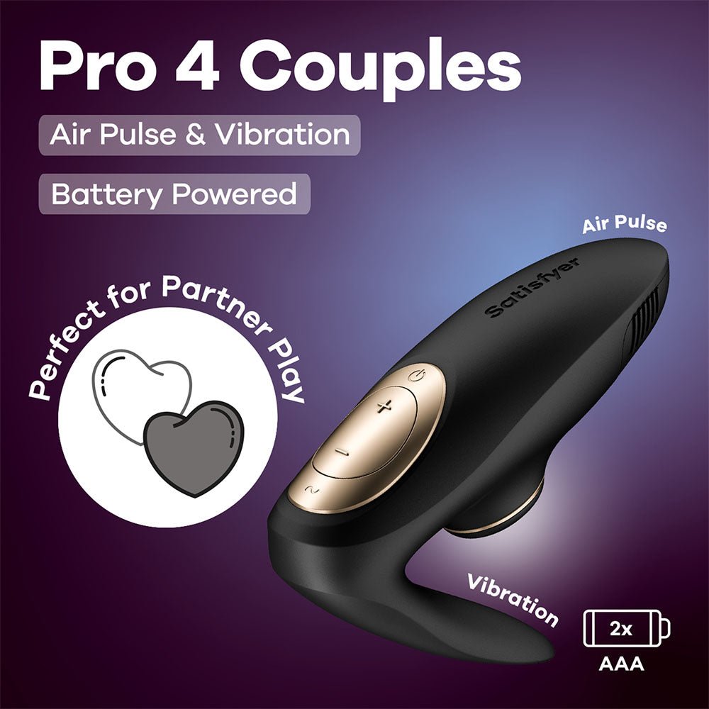 Satisfyer Pro 4 Couples - Battery Series - Black U - Shaped Couples Vibe with Air Pulsation - silkandsin