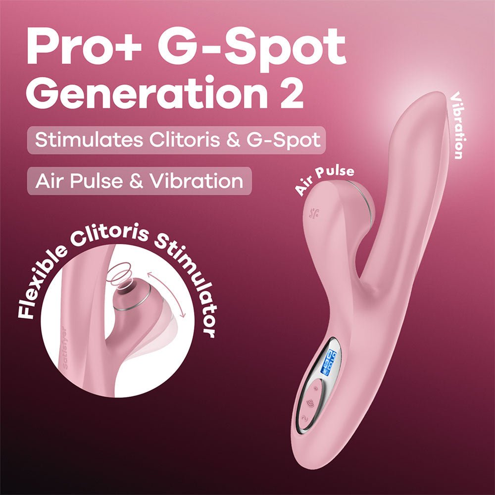 Satisfyer Pro + G-Spot - Pink - Rose Pink 22 cm USB-C Rechargeable Rabbit Vibrator with Touch-Free Clitoral Stimulator - Silk and Sin