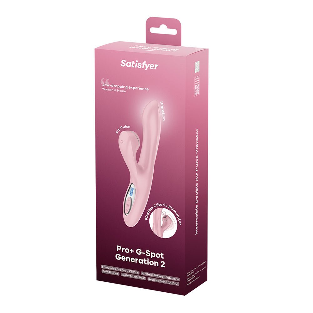 Satisfyer Pro + G-Spot - Pink - Rose Pink 22 cm USB-C Rechargeable Rabbit Vibrator with Touch-Free Clitoral Stimulator - Silk and Sin