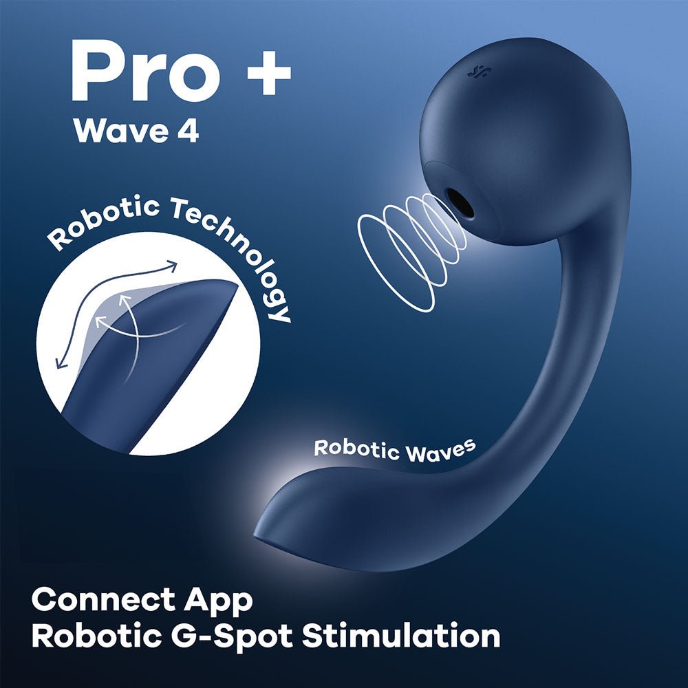 Satisfyer Pro+ Wave 4 - Blue USB Rechargeable Vibrator with Air Pulse Stimulation and App Control - Silk and Sin