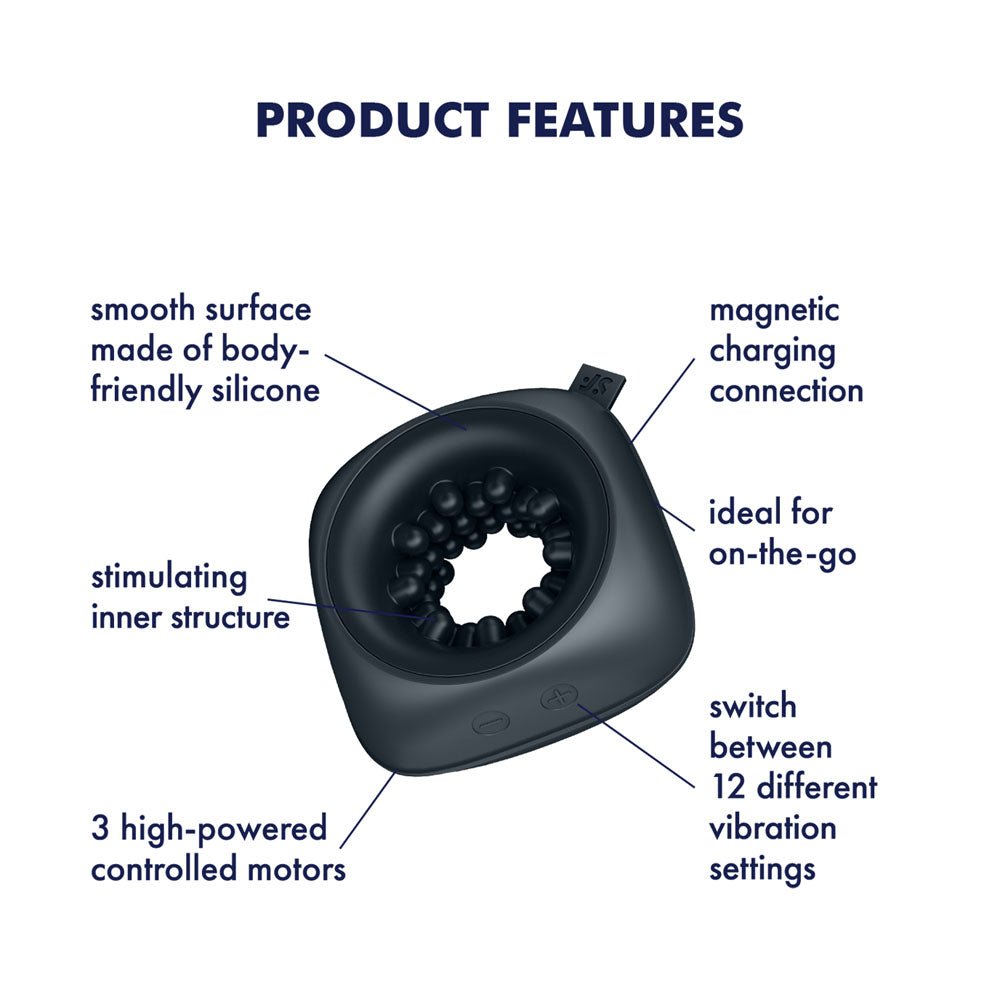 Satisfyer Ring Stroker - Black USB Rechargeable Vibrating Masturbator - silkandsin