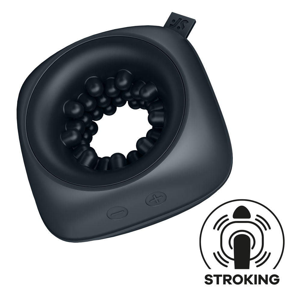Satisfyer Ring Stroker - Black USB Rechargeable Vibrating Masturbator - silkandsin