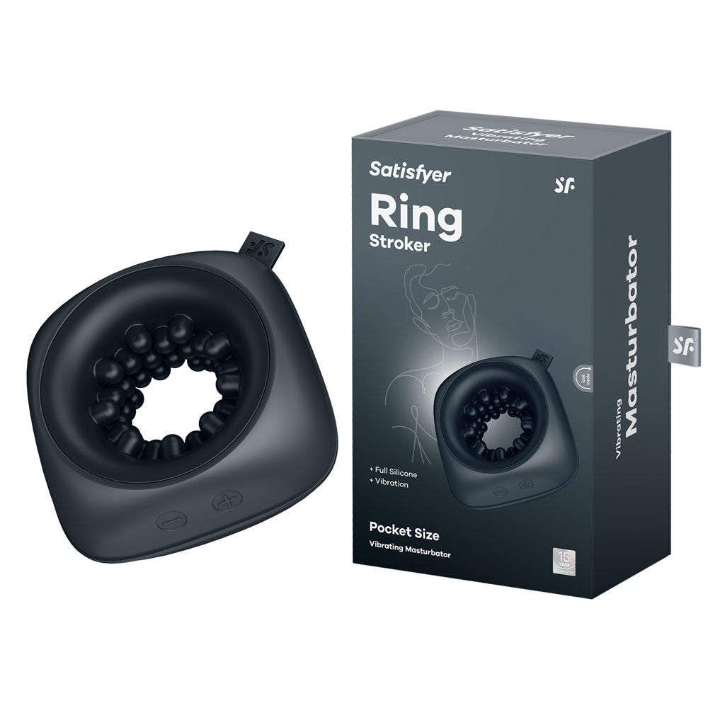 Satisfyer Ring Stroker - Black USB Rechargeable Vibrating Masturbator - silkandsin