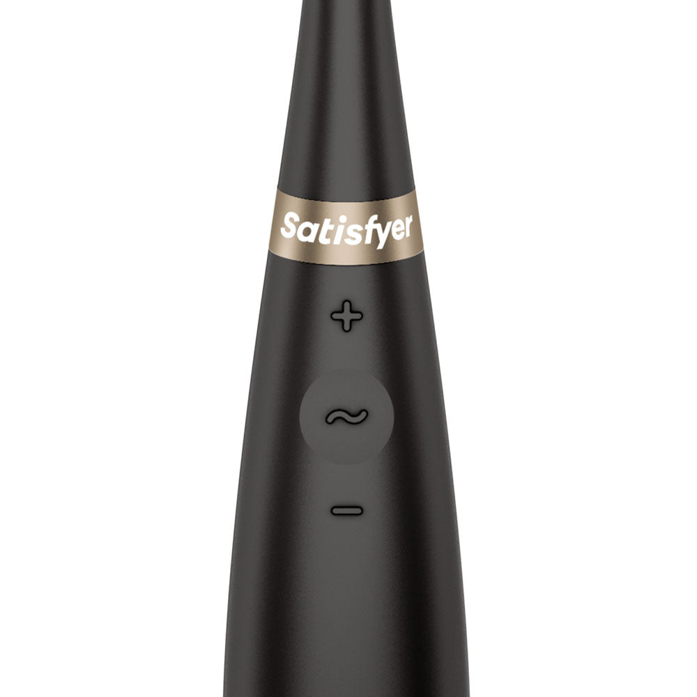 Satisfyer Tip Tease - Black - Black USB Rechargeable Vibrator with Twirling Tip - Silk and Sin