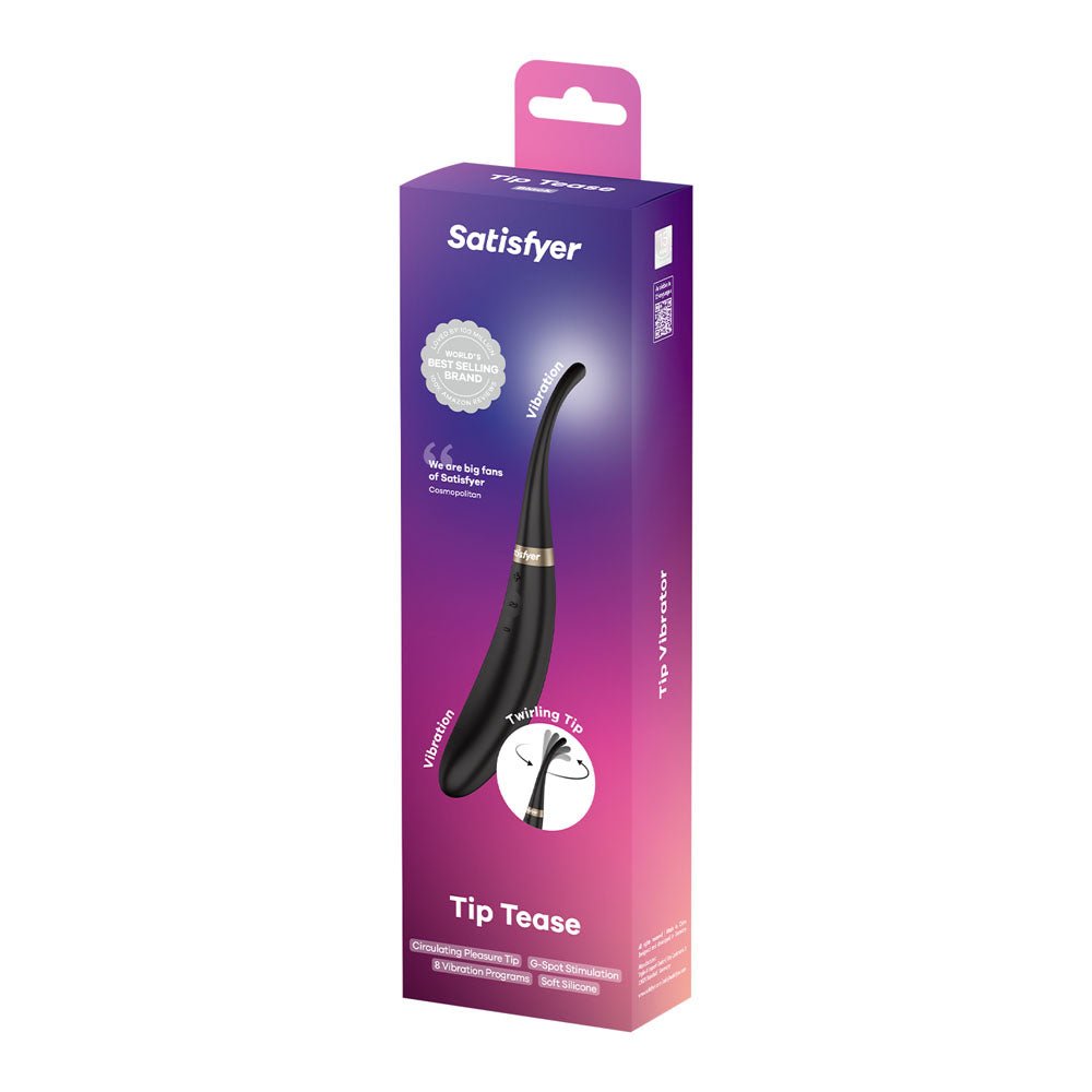 Satisfyer Tip Tease - Black - Black USB Rechargeable Vibrator with Twirling Tip - Silk and Sin
