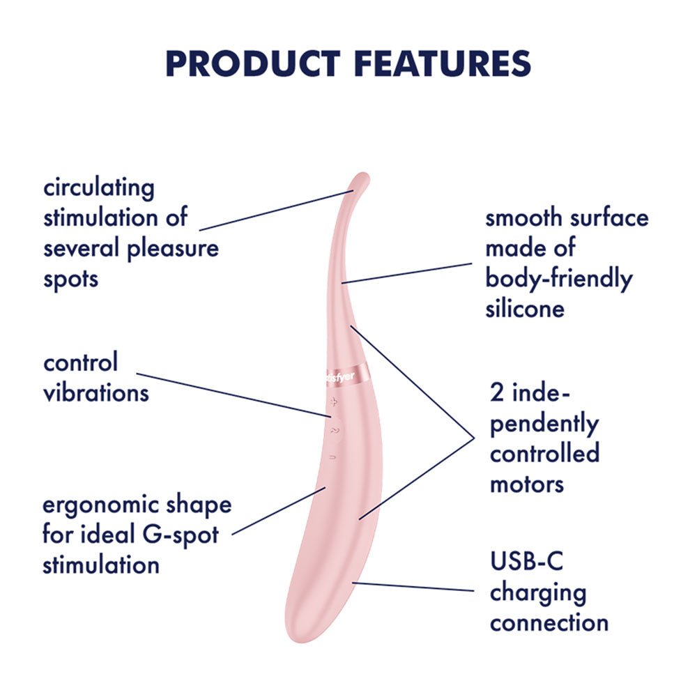 Satisfyer Tip Tease - Rose - Rose USB Rechargeable Vibrator with Twirling Tip - Silk and Sin