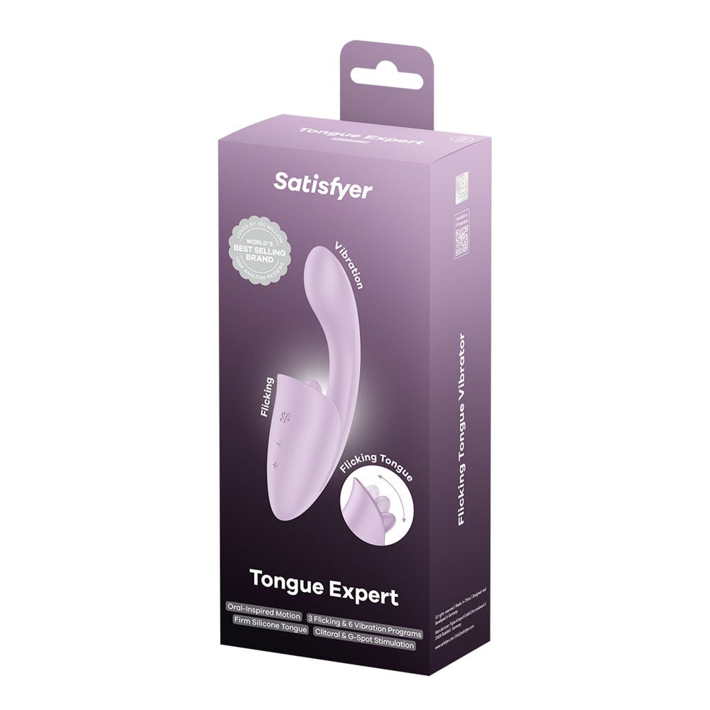Satisfyer Tongue Expert - Violet 18 cm USB Rechargeable Vibrator with Flicking Clit Stimulator - silkandsin