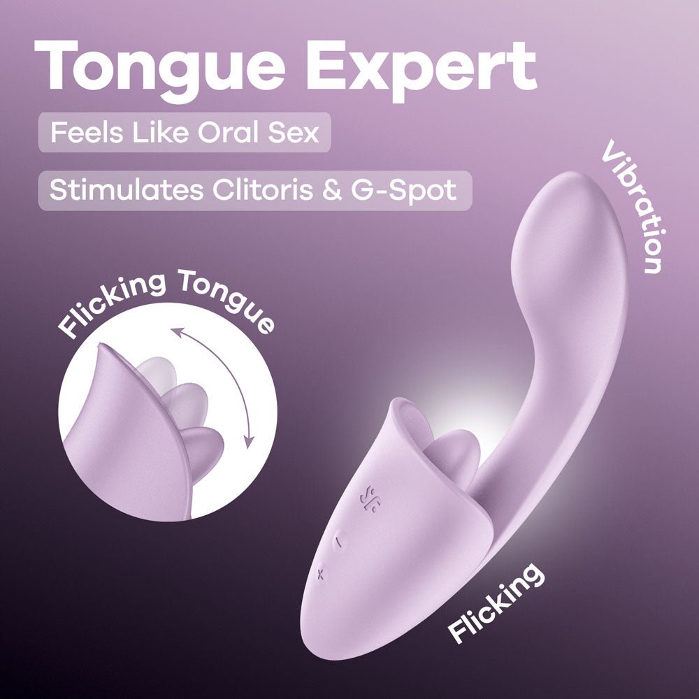 Satisfyer Tongue Expert - Violet 18 cm USB Rechargeable Vibrator with Flicking Clit Stimulator - silkandsin