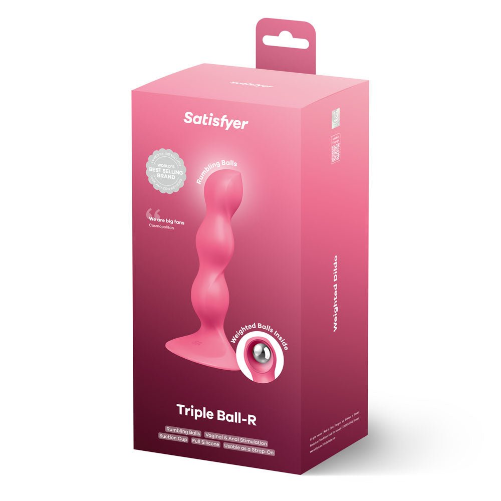 Satisfyer Triple Ball-R - Red - Red 18 cm Beaded and Weighted Dildo - Silk and Sin