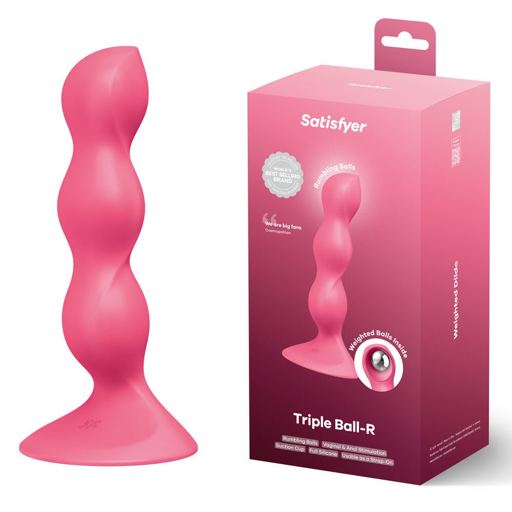 Satisfyer Triple Ball-R - Red - Red 18 cm Beaded and Weighted Dildo - Silk and Sin