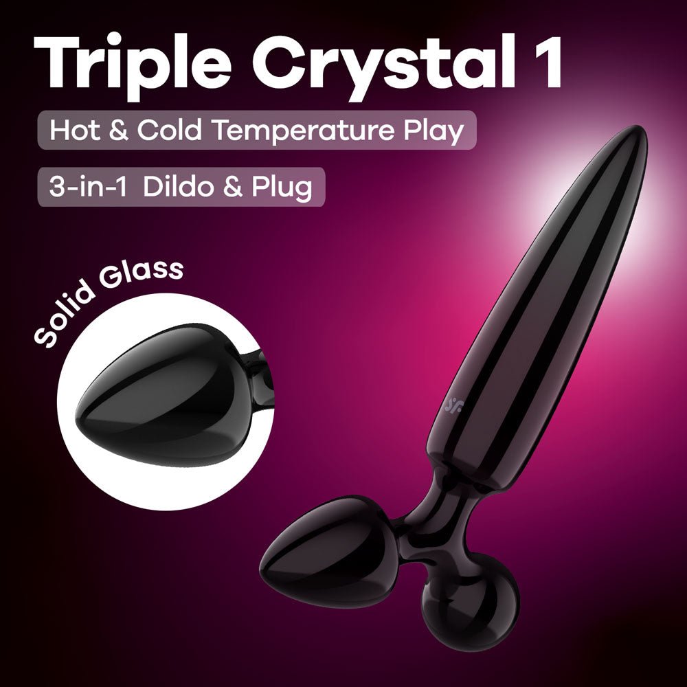 Satisfyer Triple Crystal 1 - Black - Black Glass 3-in-1 Butt Plug - Silk and Sin