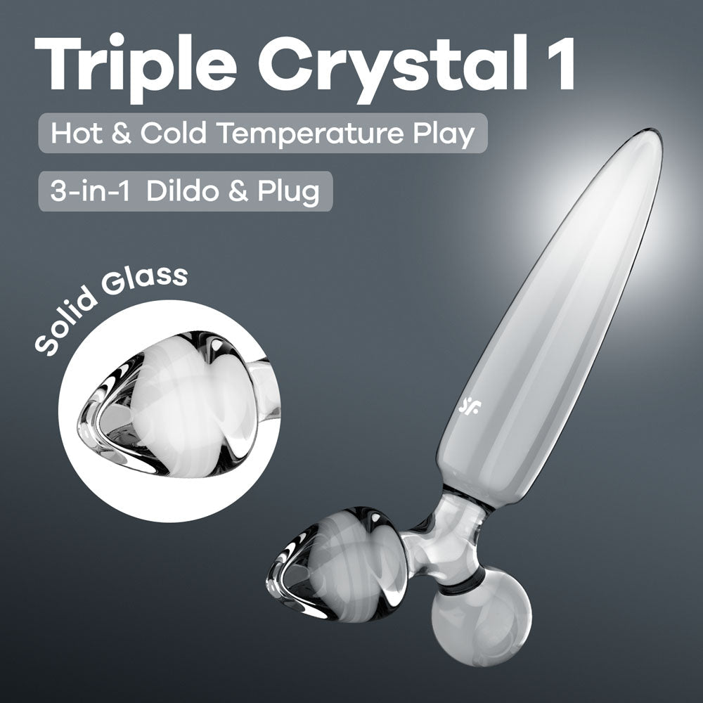 Satisfyer Triple Crystal 1 - Clear - Clear Glass 3-in-1 Butt Plug - Silk and Sin