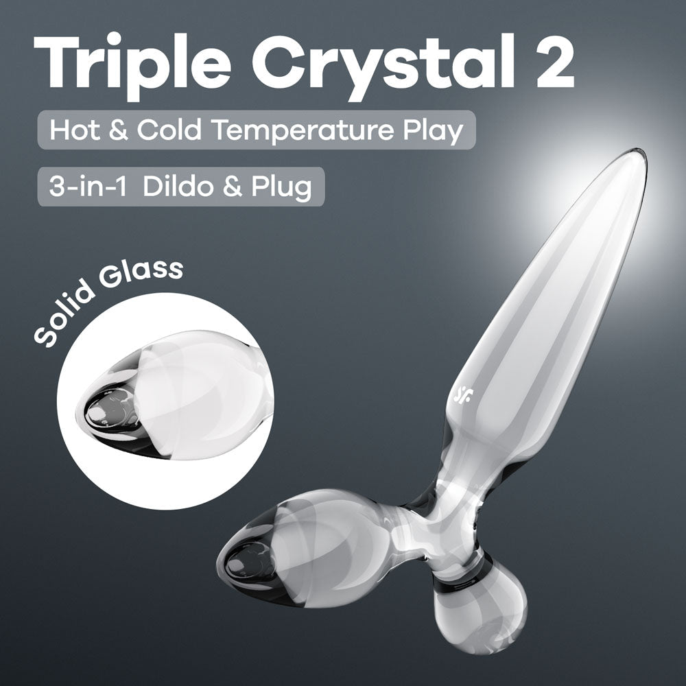 Satisfyer Triple Crystal 2 - Clear - Clear Glass 3-in-1 Butt Plug - Silk and Sin