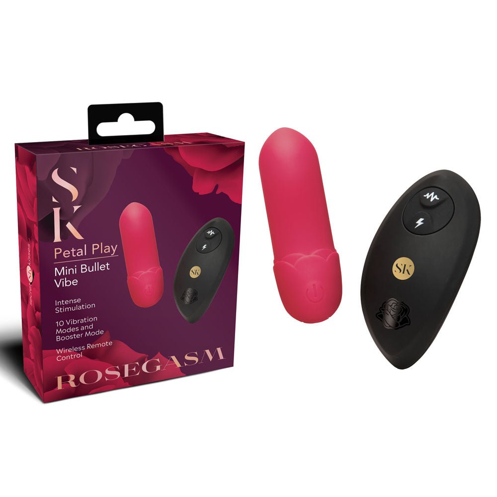 Secret Kisses ROSEGASM Petal Play Mini Bullet Vibe - Red 7.5 cm USB Rechargeable Bullet with Wireless Remote - Silk and Sin
