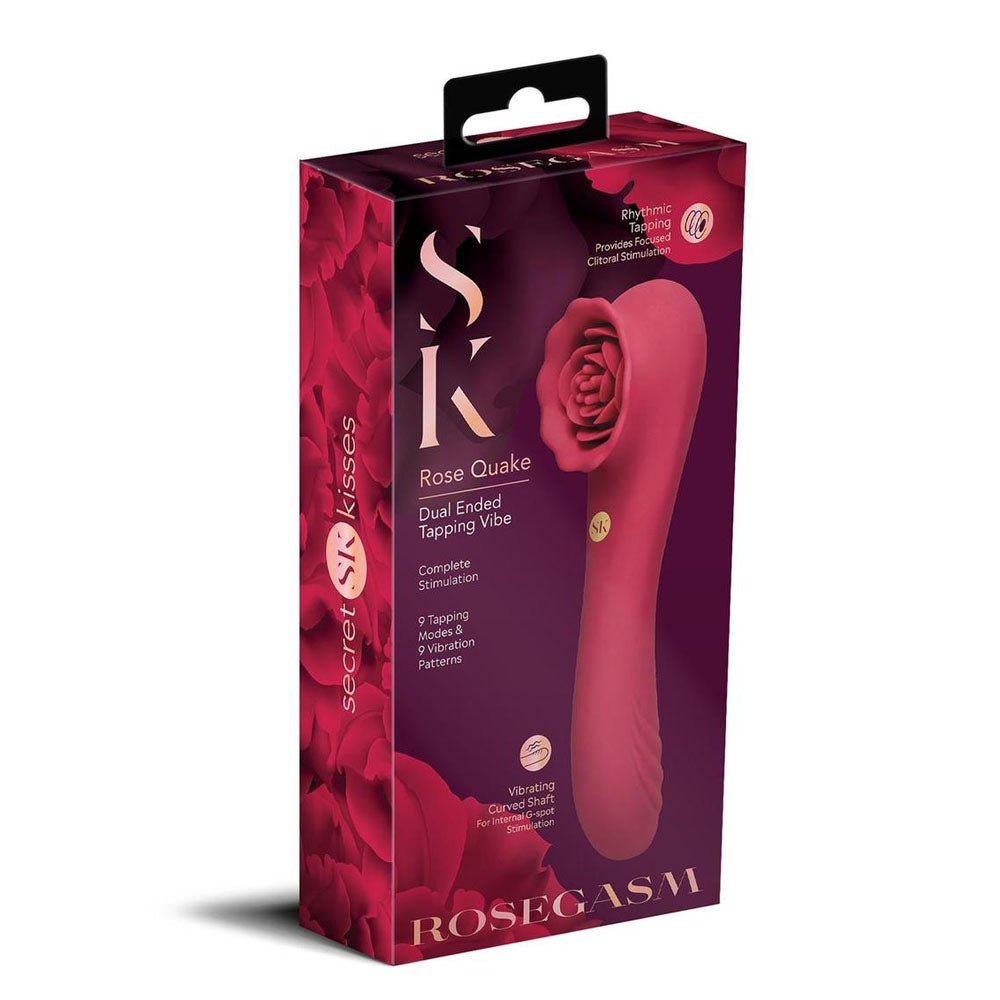 Secret Kisses ROSEGASM ROSE QUAKE - Red 18.8 cm USB Rechargeable Dual Ended Tapping Vibrator - silkandsin