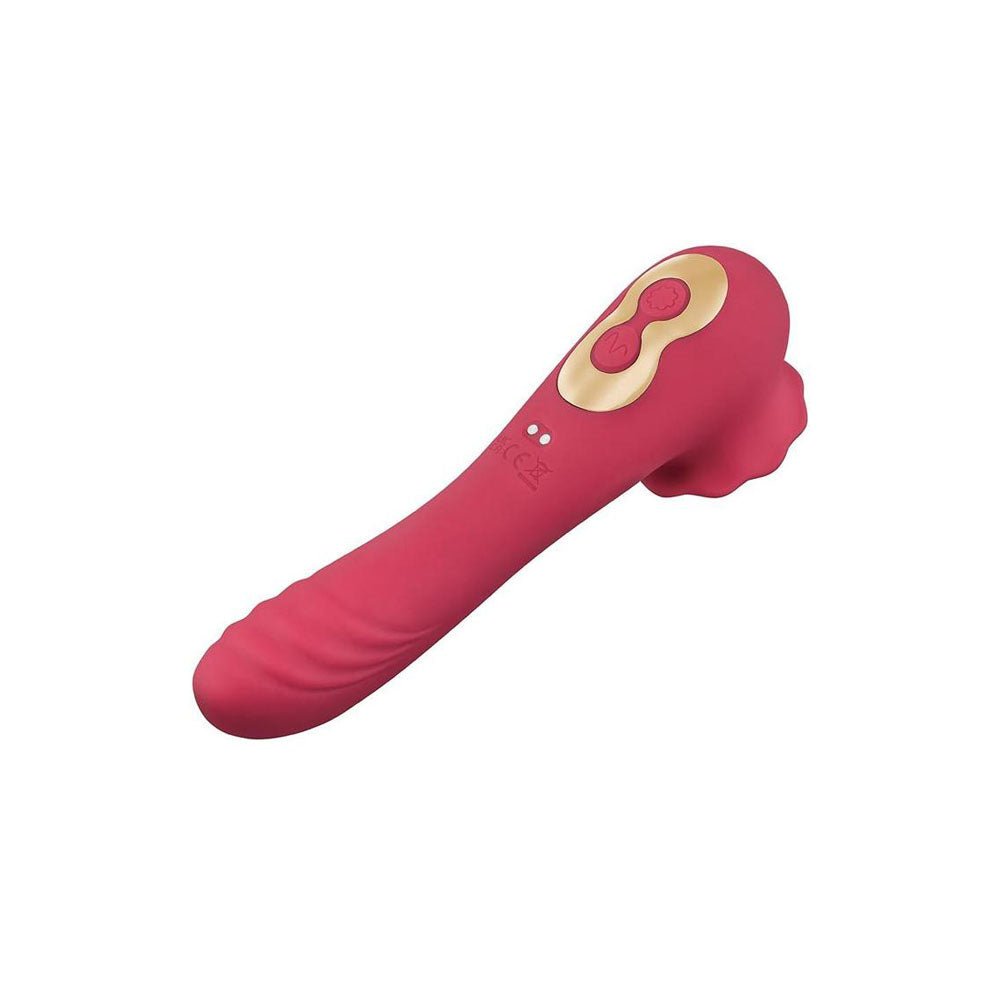 Secret Kisses ROSEGASM ROSE QUAKE - Red 18.8 cm USB Rechargeable Dual Ended Tapping Vibrator - silkandsin