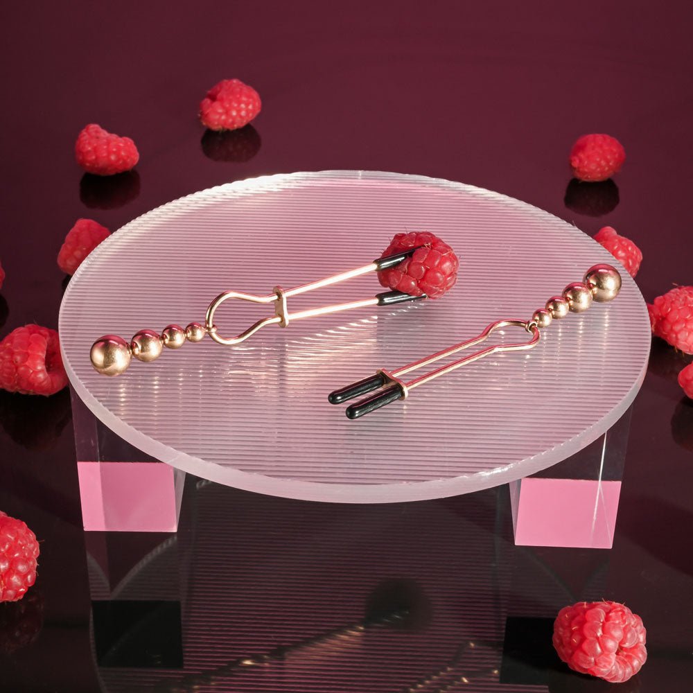 Selopa BEADED NIPPLE CLAMPS - Rose Gold - Rose Gold Nipple Clamps - Set of 2 - silkandsin