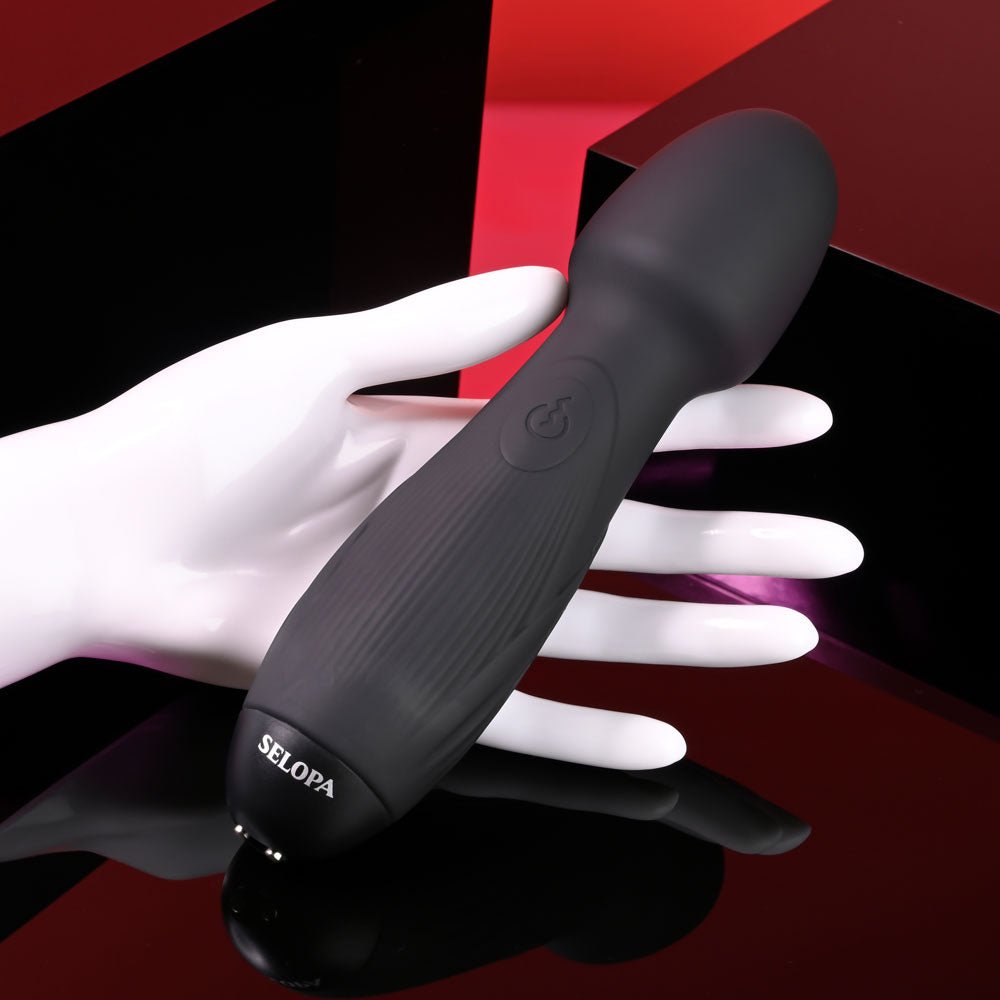Selopa POWER TRIP - Black 18.8 cm USB Rechargeable Massage Wand - silkandsin