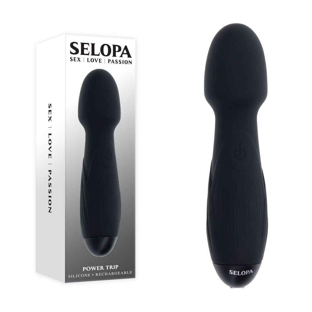 Selopa POWER TRIP - Black 18.8 cm USB Rechargeable Massage Wand - silkandsin