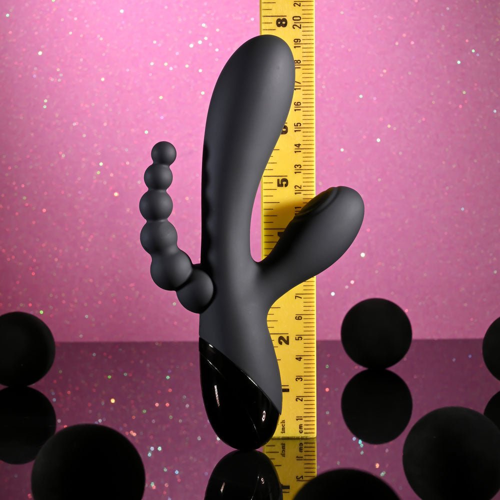 Selopa TRIPLE ACES - Black 19.7 cm USB Rechargeable Triple Stimulator Vibrator - silkandsin