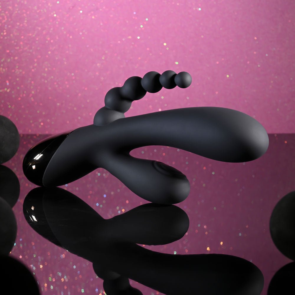 Selopa TRIPLE ACES - Black 19.7 cm USB Rechargeable Triple Stimulator Vibrator - silkandsin