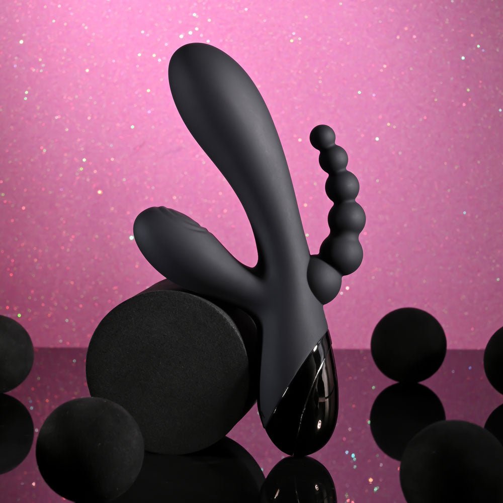 Selopa TRIPLE ACES - Black 19.7 cm USB Rechargeable Triple Stimulator Vibrator - silkandsin