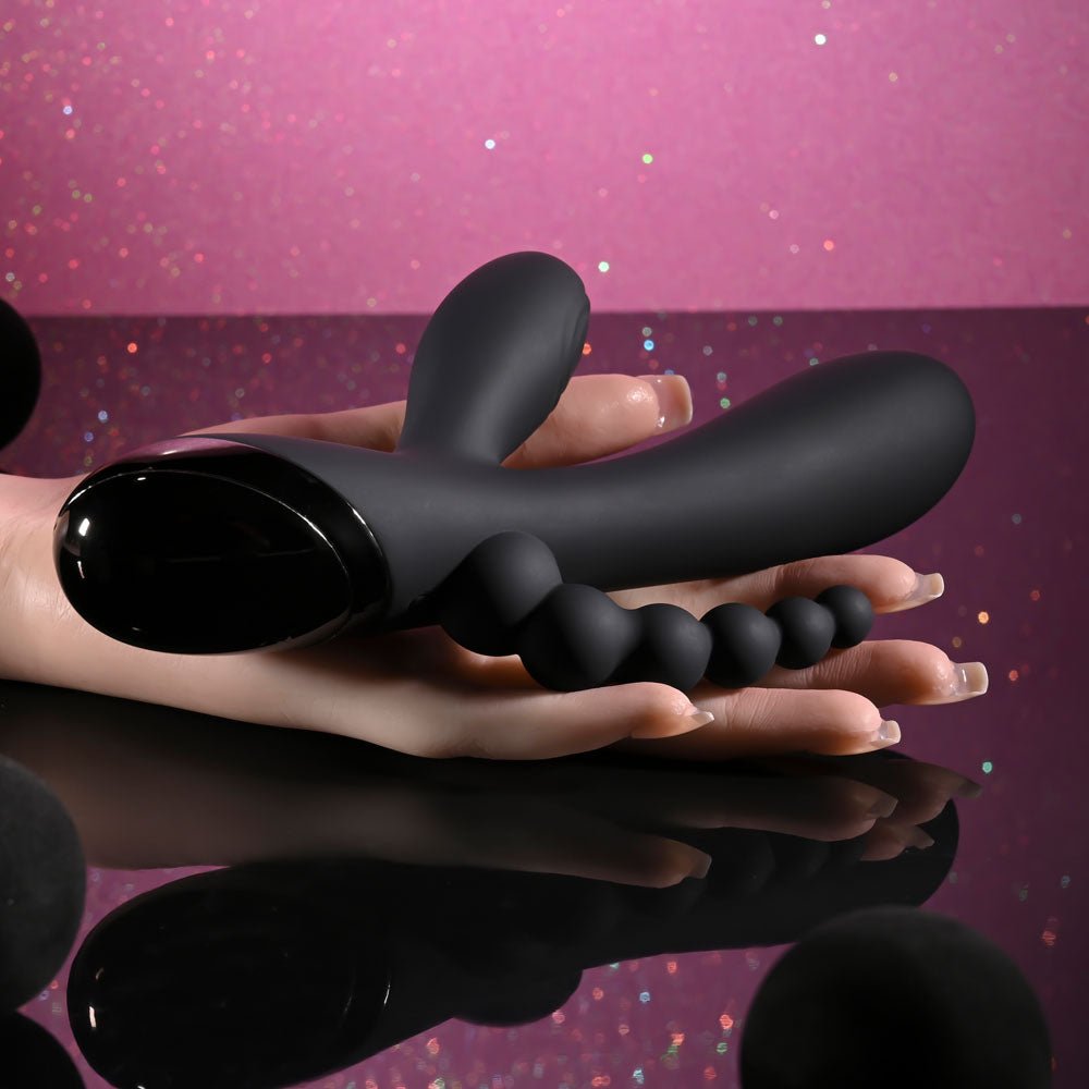 Selopa TRIPLE ACES - Black 19.7 cm USB Rechargeable Triple Stimulator Vibrator - silkandsin