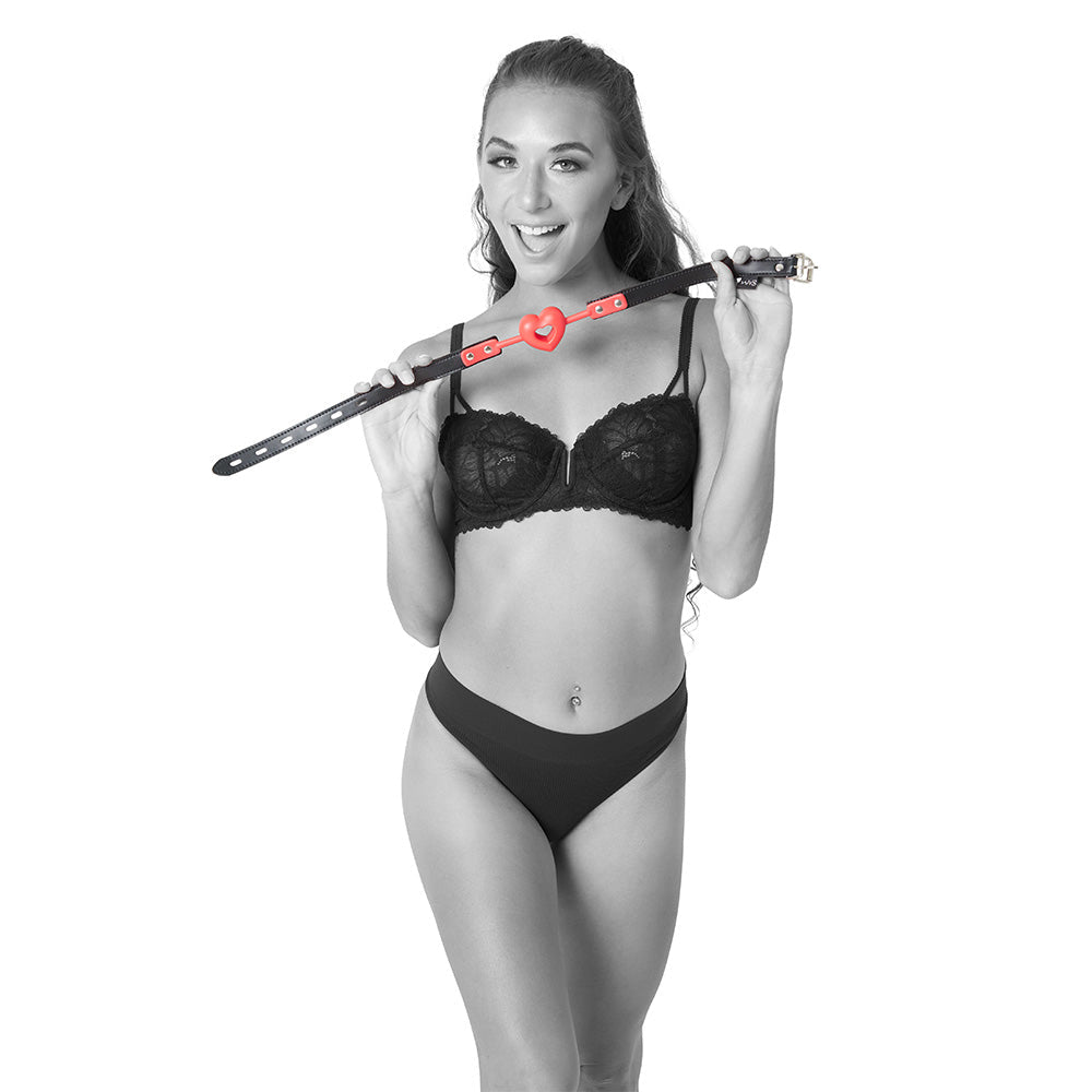 Sex & Mischief Amor Ball Gag - Red/Black Mouth Restraint - silkandsin