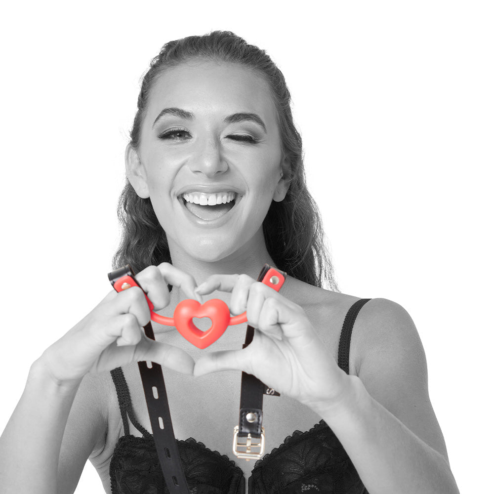 Sex & Mischief Amor Ball Gag - Red/Black Mouth Restraint - silkandsin
