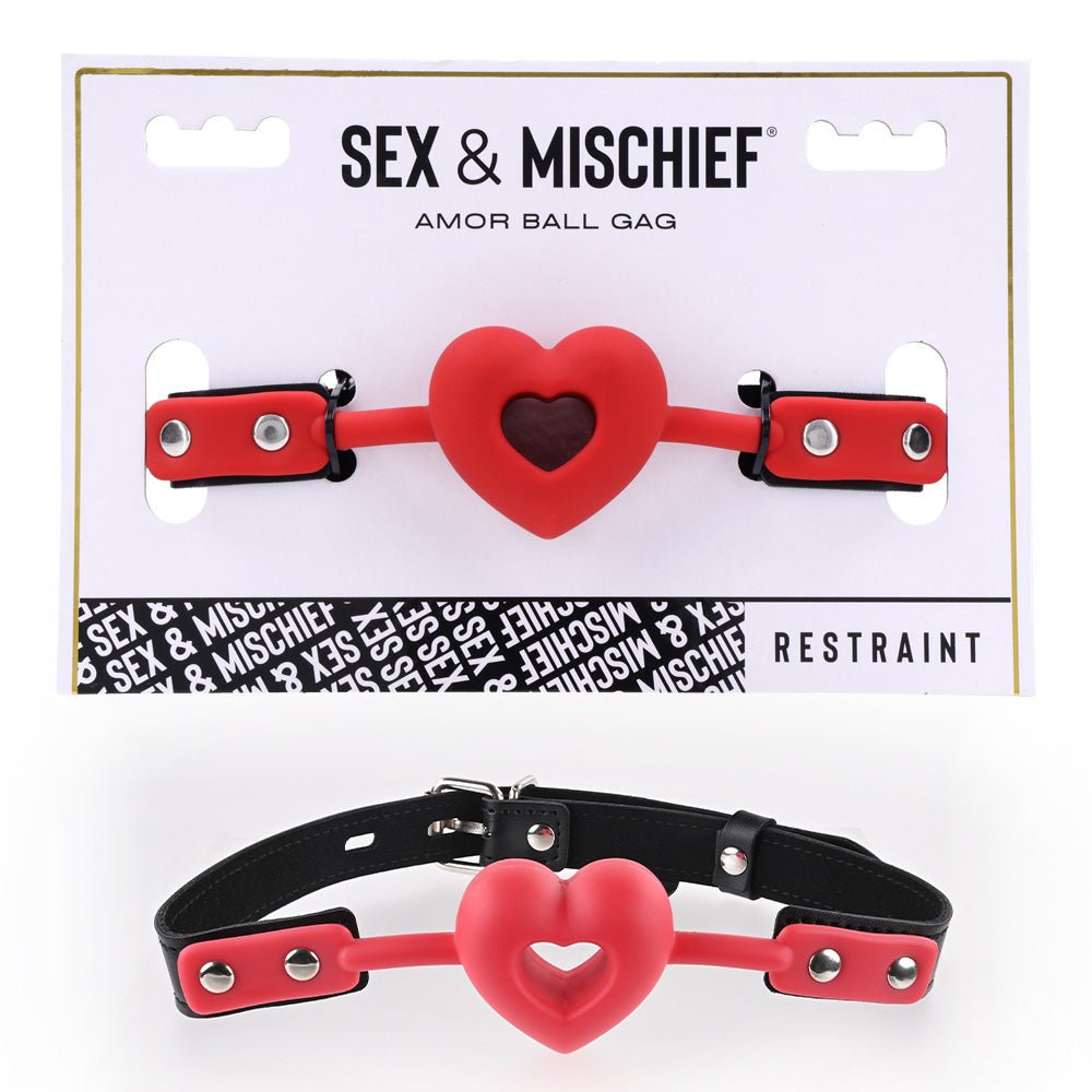 Sex & Mischief Amor Ball Gag - Red/Black Mouth Restraint - silkandsin