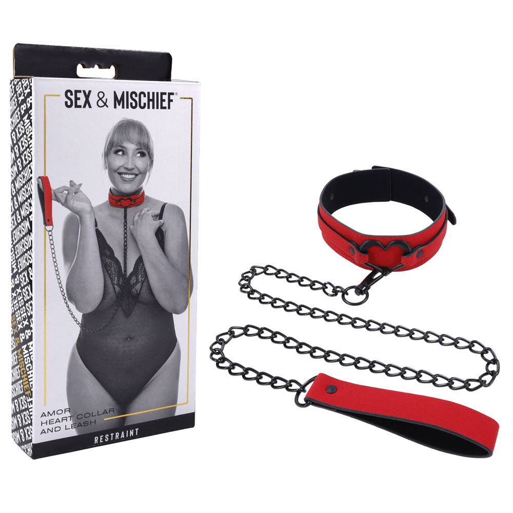 Sex & Mischief Amor Collar and Leash - Red Restraint - silkandsin