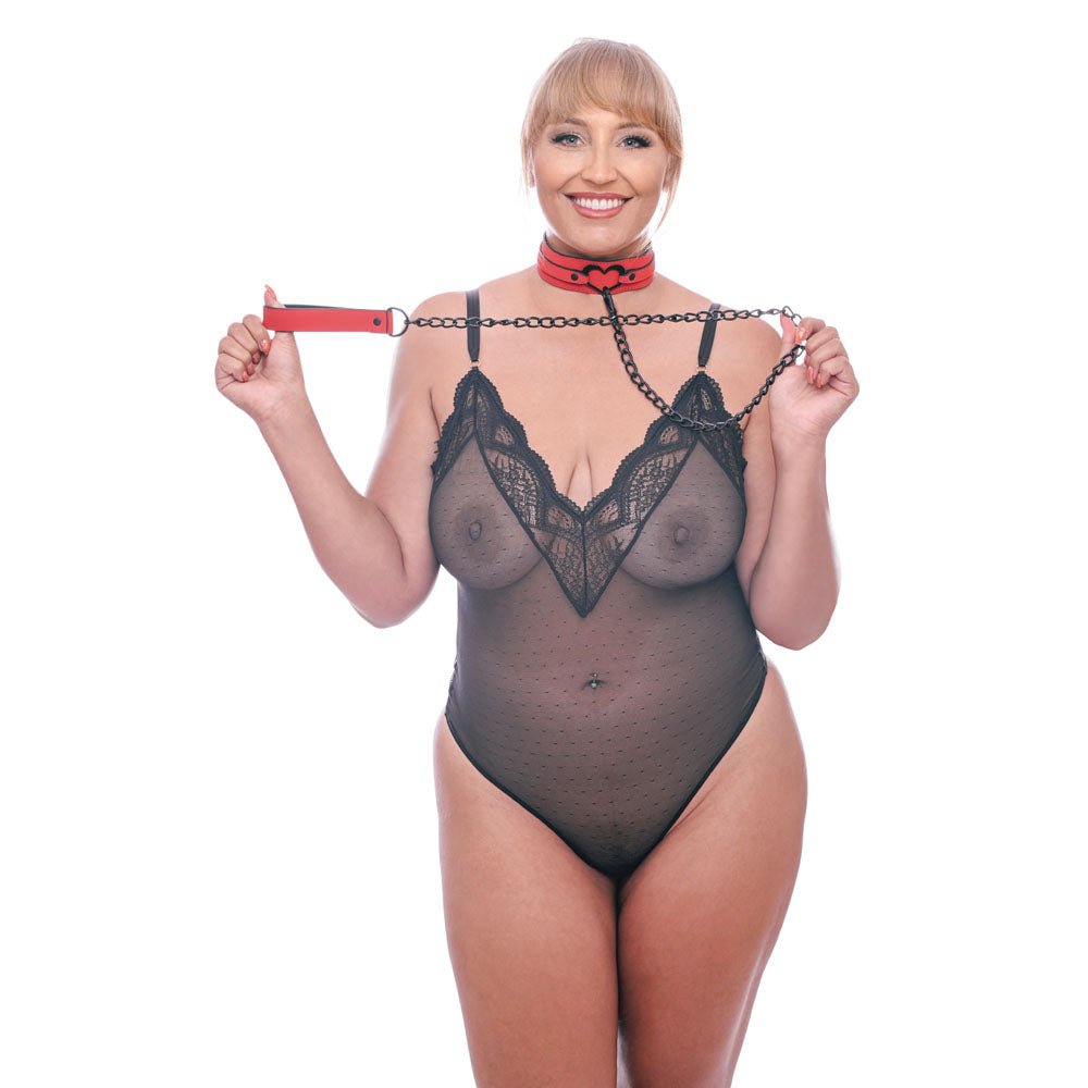 Sex & Mischief Amor Collar and Leash - Red Restraint - silkandsin