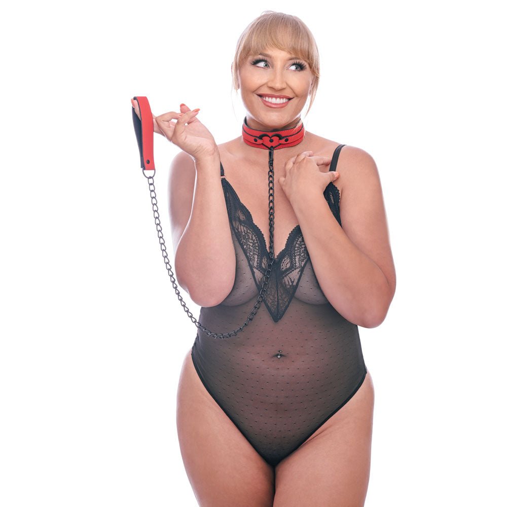 Sex & Mischief Amor Collar and Leash - Red Restraint - silkandsin