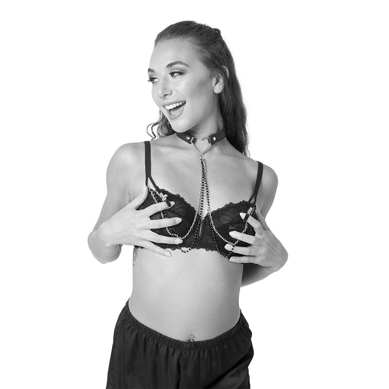 Sex & Mischief Amor Collar with Nipple Clamps - Metal Restraints - silkandsin