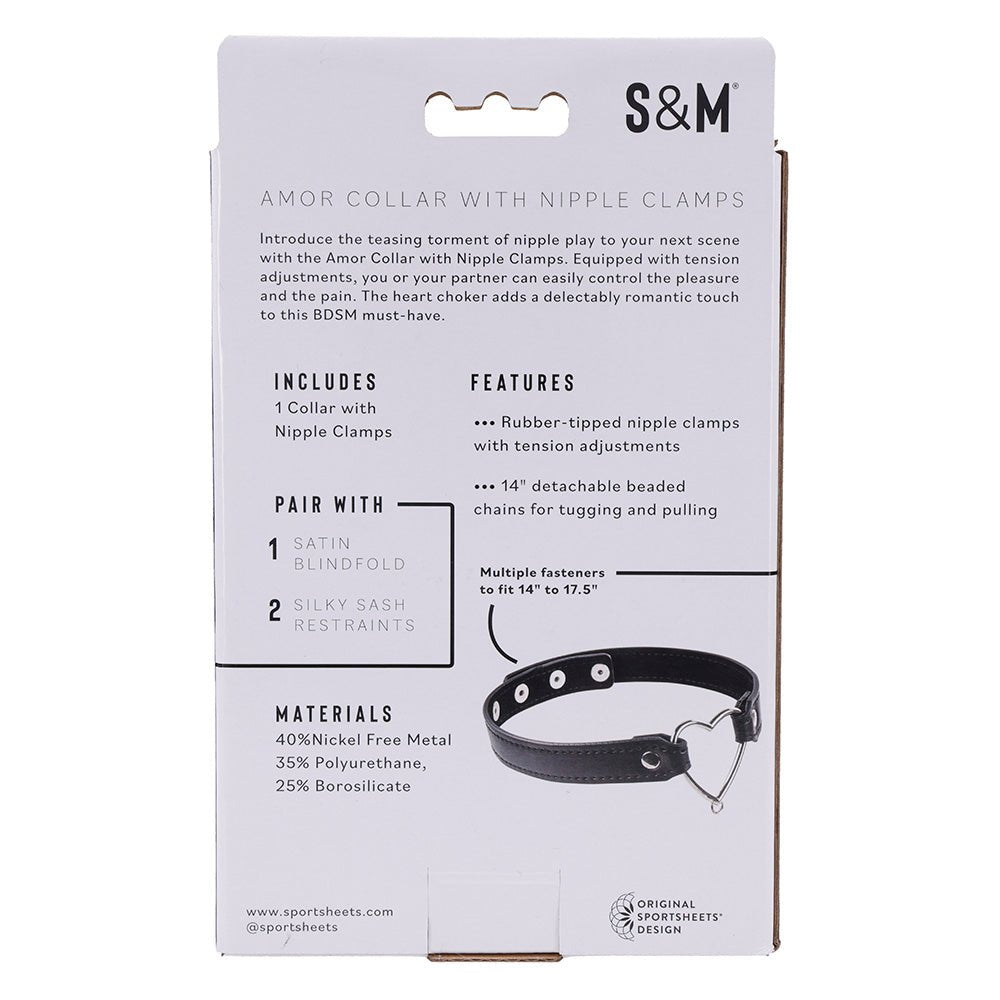 Sex & Mischief Amor Collar with Nipple Clamps - Metal Restraints - silkandsin
