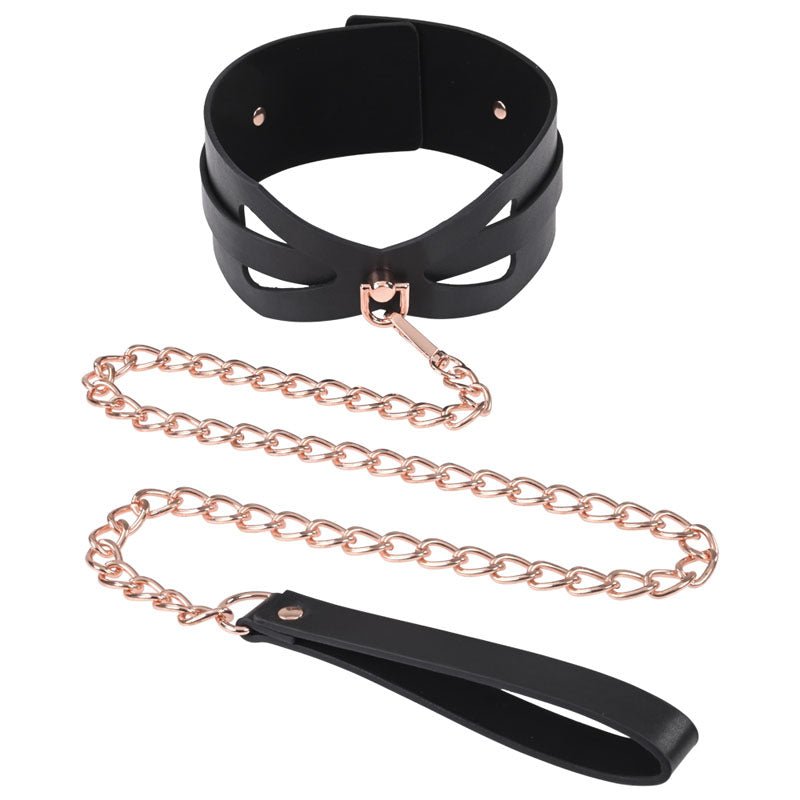 Sex & Mischief Brat Collar & Leash - Rose Gold/Black Restraint - silkandsin