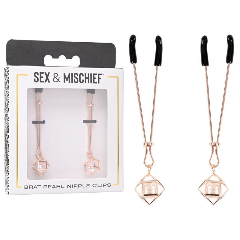 Sex & Mischief Brat Pearl Nipple Clips - Rose Gold - Set of 2 - silkandsin