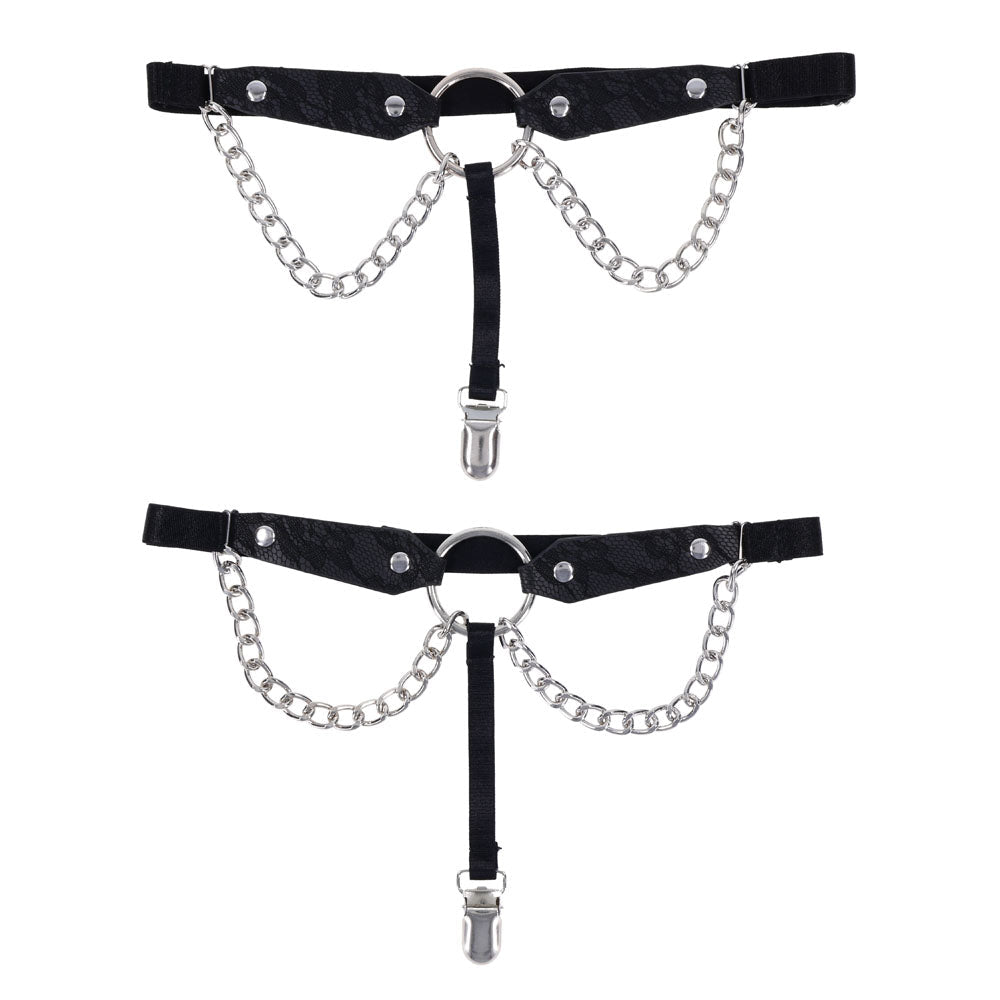 Sex & Mischief Chain Lace Garters - Black/Metal Garters - silkandsin