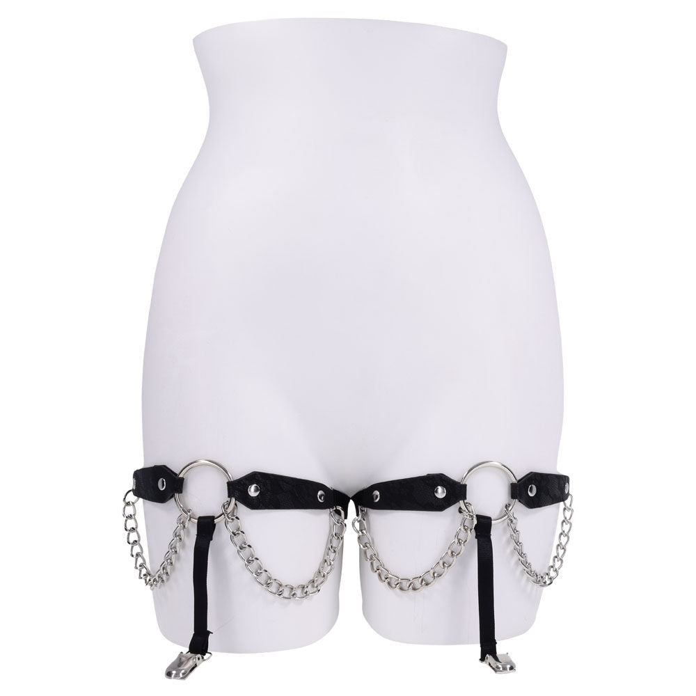 Sex & Mischief Chain Lace Garters - Black/Metal Garters - silkandsin