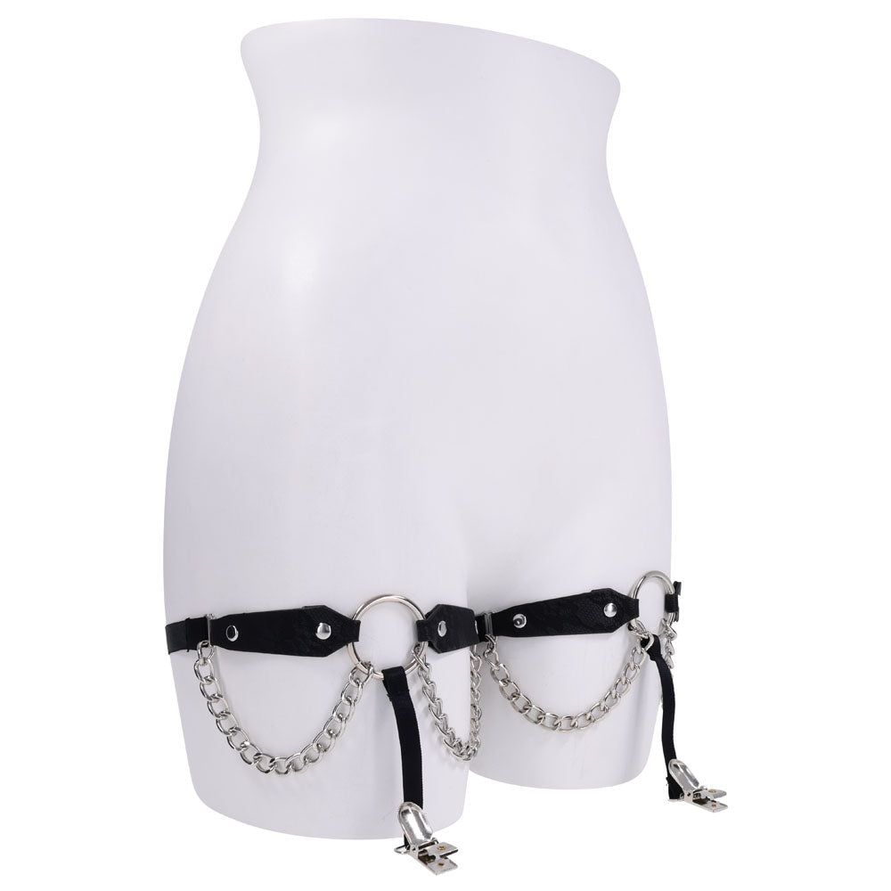 Sex & Mischief Chain Lace Garters - Black/Metal Garters - silkandsin