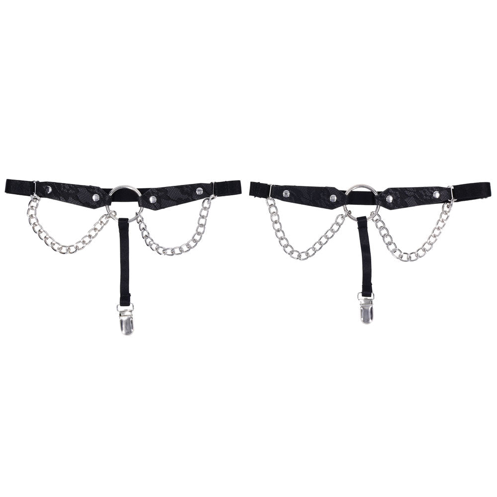 Sex & Mischief Chain Lace Garters - Black/Metal Garters - silkandsin