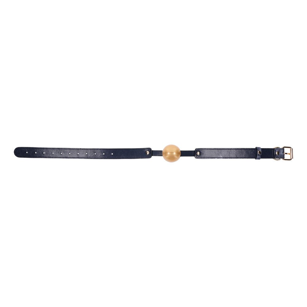 Sex & Mischief Cougar Ball Gag - Navy Blue/Gold Mouth Restraint - silkandsin