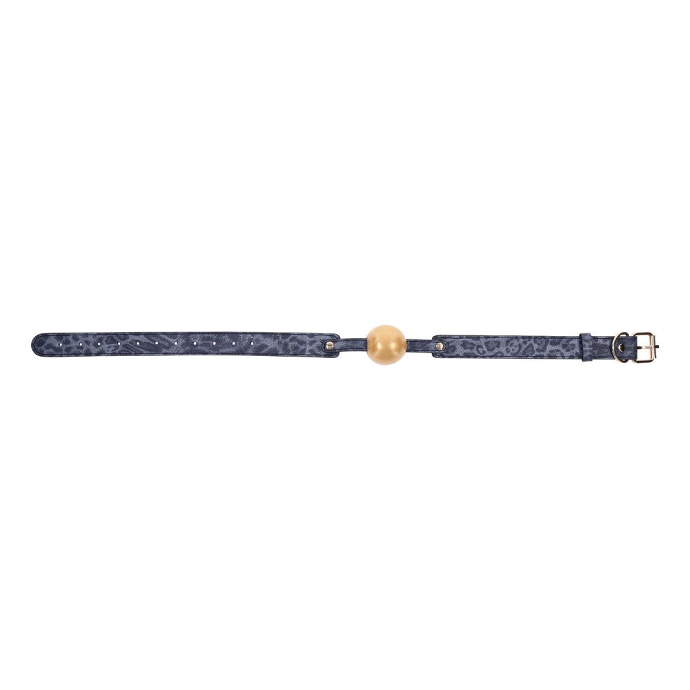 Sex & Mischief Cougar Ball Gag - Navy Blue/Gold Mouth Restraint - silkandsin