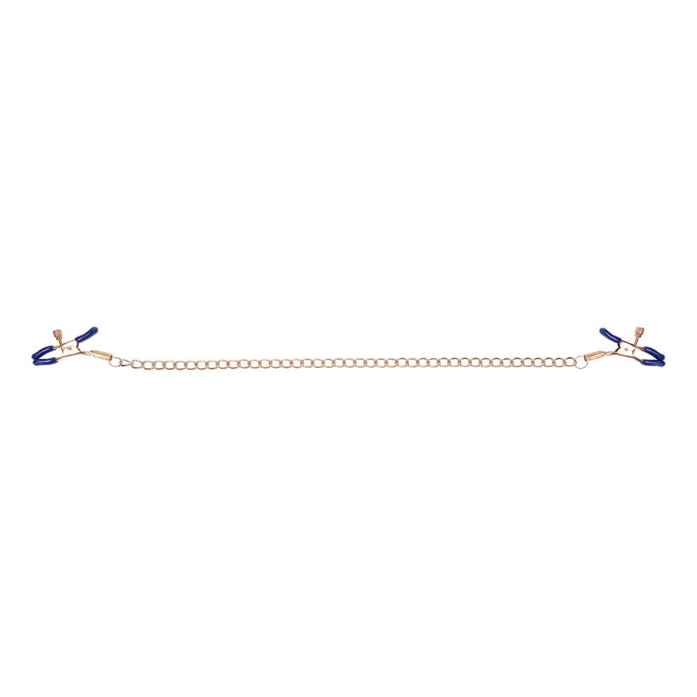 Sex & Mischief Cougar Chained Nipple Clamps - Gold Nipple Clamps with Cougar Chain - silkandsin
