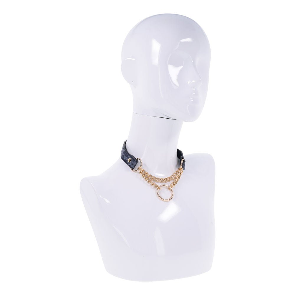 Sex & Mischief Cougar Day Collar - Navy Blue/Gold Collar - silkandsin