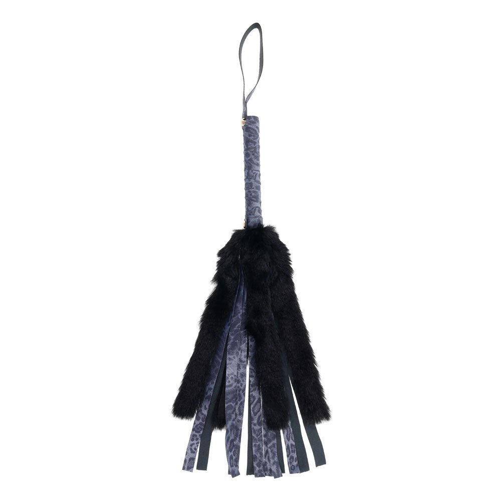 Sex & Mischief Cougar Faux Fur Flogger - Navy Blue/Black Furry Flogger Whip - silkandsin